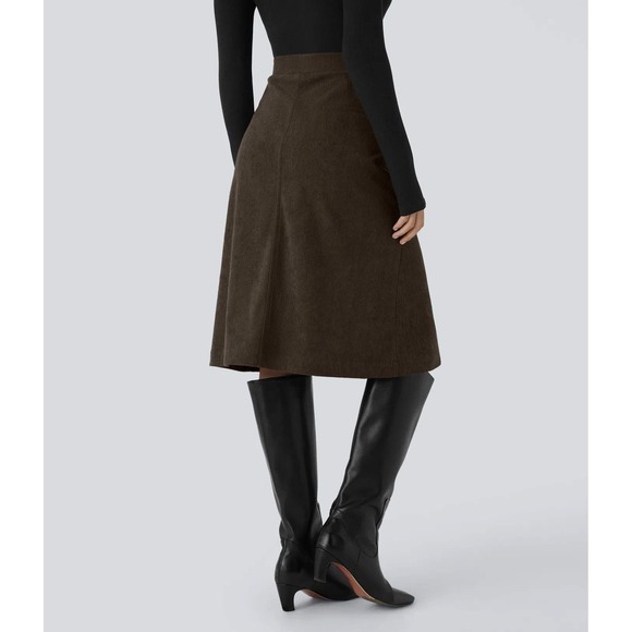HALARA Dresses & Skirts - Halara‎ nwt M chocolate brown mid rise midi corduroy skirt office work church
